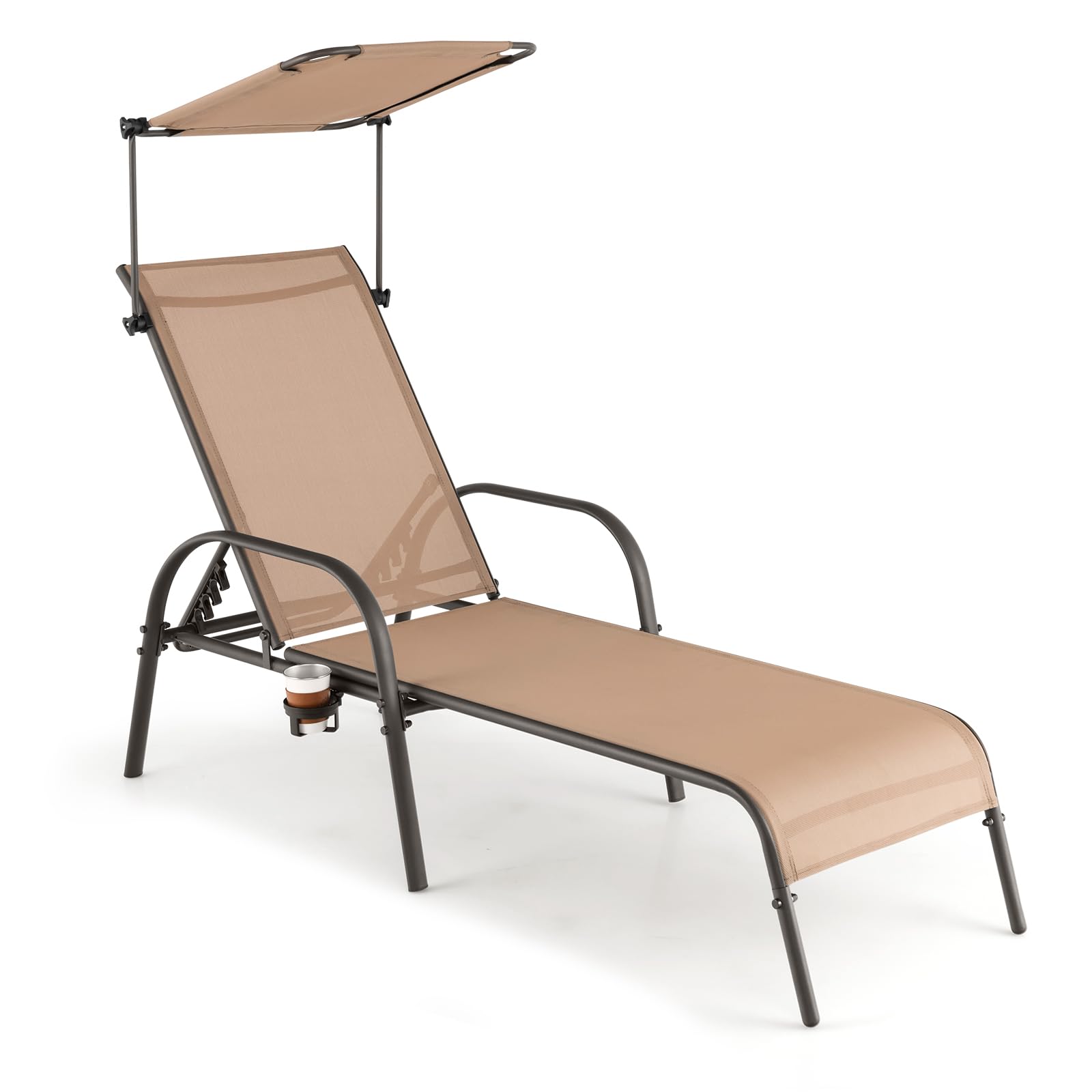 Tangkula Chaise longue de patio, chaise longue d'extérieur avec dossier réglable sur 5 niveaux